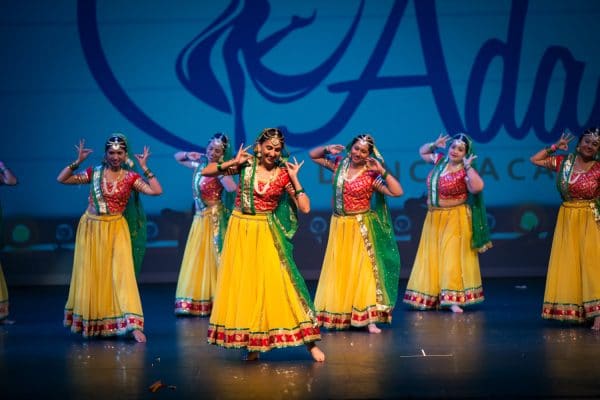 Adaa Dancers in Red and Yellow with Green Accent